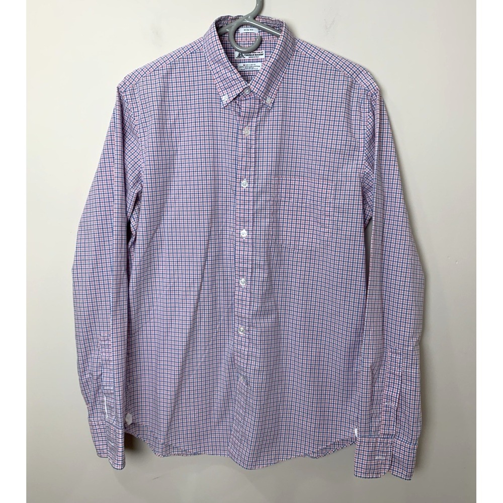 J. Crew Thomas Mason Dress Shirt Mens Medium Check Slim Fit Button Down Italy